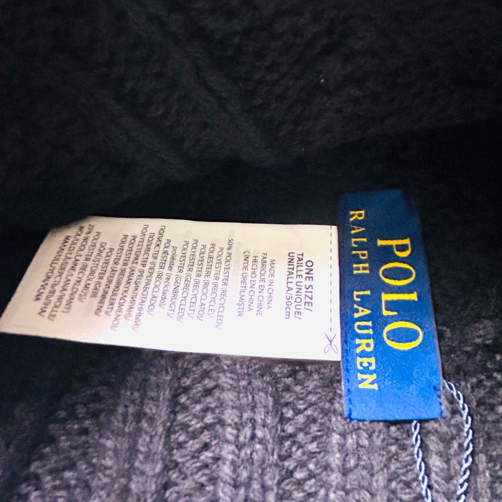 NWT 🧸Ralph Lauren AMERICAN POLO BEAR CABLE-KNIT Wool Beanie in Aviator Black - Picture 3 of 5